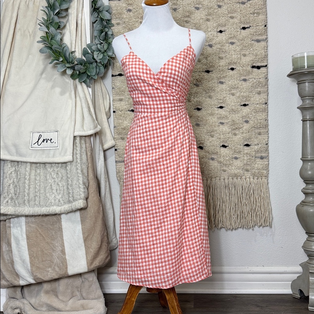The good Jane Pink Gingham Spaghetti Strap wrap Dress size xs